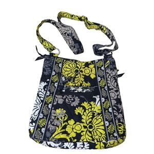 Vera Bradley Crossbody Purse Bag Baroque Pattern Black‎ White Yellow USA Made